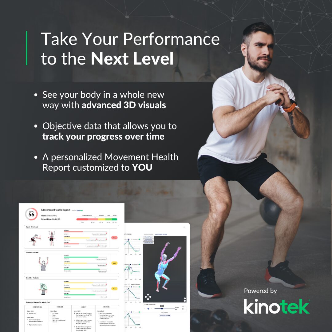 Kinotek movement assessment — advanced 3D visuals and a personalized Movement Health Report